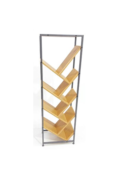 Tradeo Modern 5-Tier V-Shape Tree Bookshelf - Industrial Metal & Wood Display...