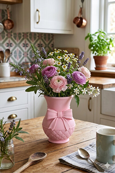 3Dikili design Modern 3D Baskı Fiyonklu Dekoratif Vazo - 18 cm Estetik Çiçek ...