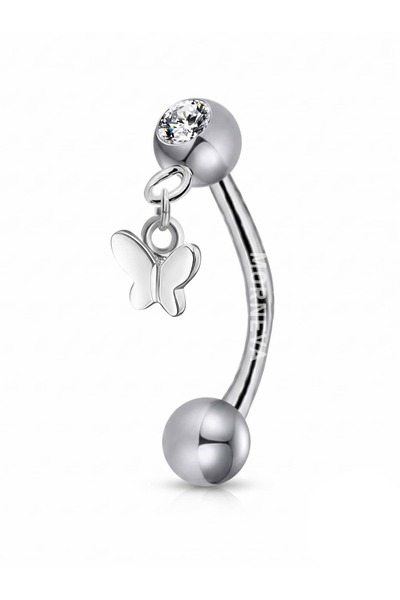 MORNEVA Taşsız Kelebek Sallantılı Çelik Barlı Rook Piercingi 8mm (1 Adet)