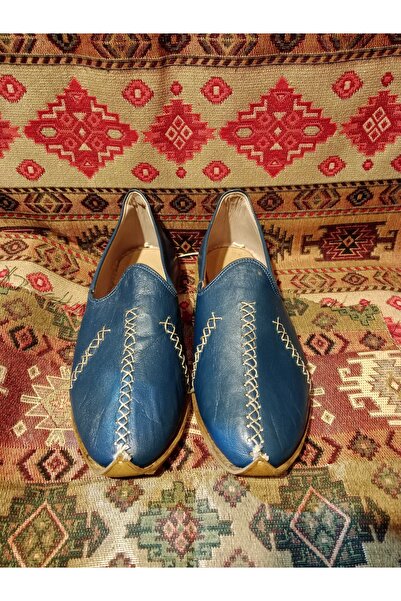Mekapçı İhsan Blue Three-Stitched Unisex Genuine Leather Yemeni / Sandal 37-39