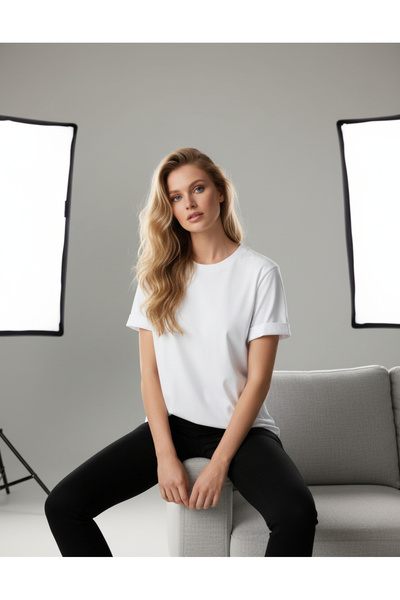 BUTİK1AVM Γυναικείο T-shirt 100% Βαμβάκι Half- oversized