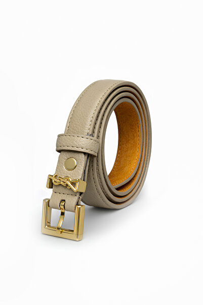 Velvoria Curea de damă piele n culoare nurcă auriu strălucitor cu cataramă su...