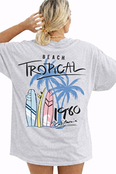 MARKATEM oversized Ανδρικό γυναικείο μπλουζάκι Unisex Πολύχρωμο Tropical με τ...