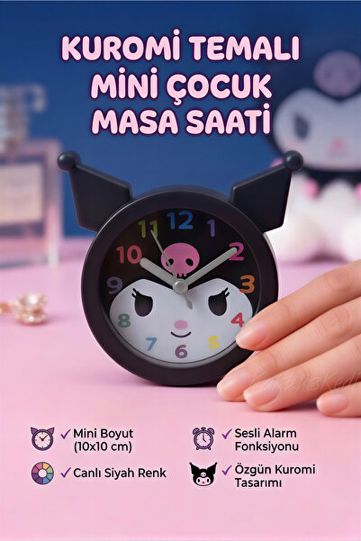 KaktüsKedi Sevimli Kuromi Figürlü Dekoratif Mini Çocuk Odası Masa Saati - Çal...