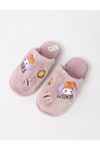 MiniKids Ωραίο μωβ μοτίβο με Παντόφλες σε σχήμα αρκούδας