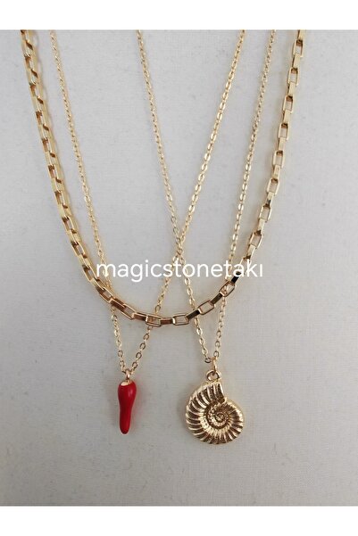 MagicStone Afrodit Aşk Ve Cesaret Altın Renk Üçlü Kombin Kolye