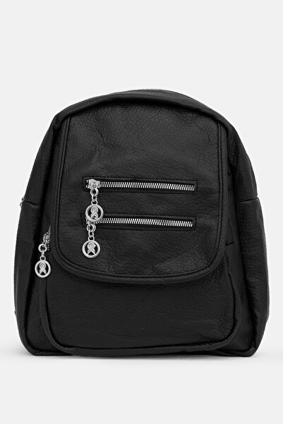 LikeMoon Γυναικεία μαύρη τσάντα πλάτης με δερμάτινη όψη και πολλαπλές θήκες μ...