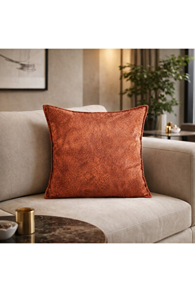 Tasarım Kiremit Turuncu Dekoratif Kırlent Kılıfı 43x43 Modern Koltuk Yastık K...