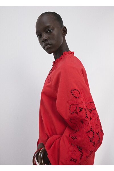 MANGO Woman İşlemeli ajur örgü bluz
