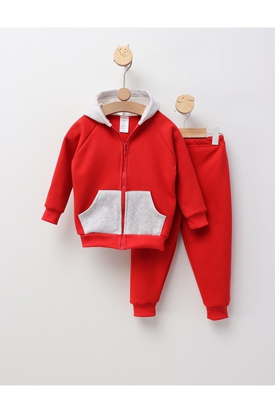 MiniKids Βαμβάκι Ρουμανία με βαμβακερή επένδυση κόκκινο-ανοιχτό γκρι