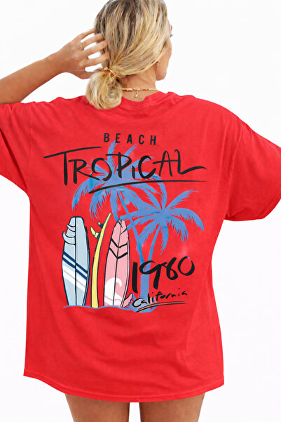 MARKATEM oversized Ανδρικό γυναικείο μπλουζάκι Unisex Πολύχρωμο Tropical με τ...