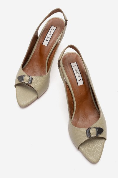 by selvi Lukka Shoes Genuine Leather Agnes Women's Buckle Detailed Heels Sandals