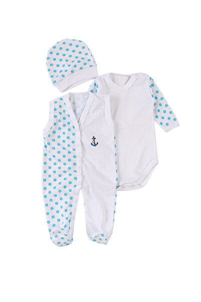 MiniKids Βρεφικό κορμάκι με Πουά , ολόσωμη φόρμα, κορδέλα για τα μαλλιά, μπλε