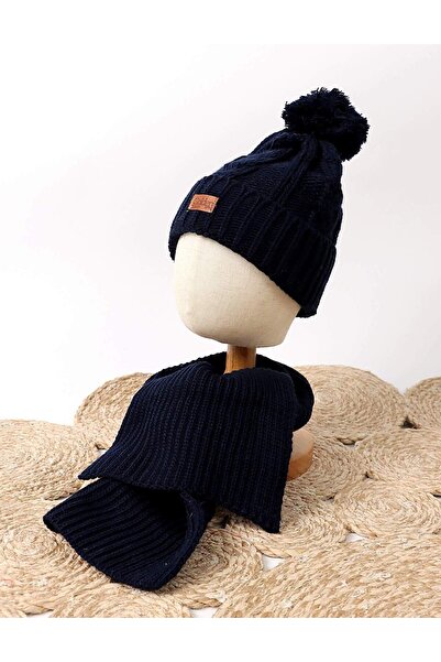 MiniKids Set caciula cu fular GOLDEN bleumarin