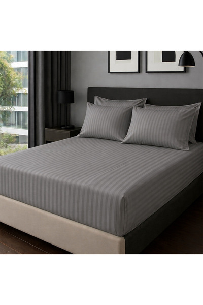 Alpateks Home 100% Cotton Pieces Striped Satin 160X200+35Cm Fitted Sheet Set