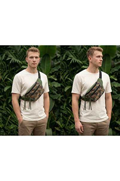 street&bagdnz Green Tropical Leaf Patterned Waterproof Waist Bag Adjustable S...