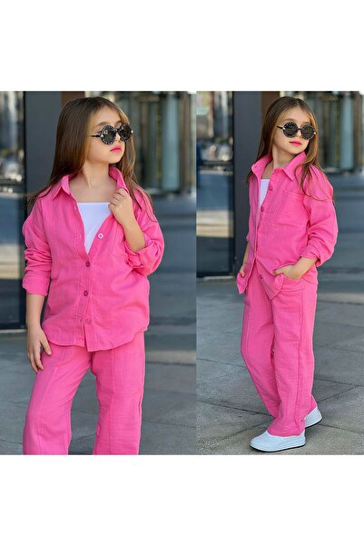 CALİSA Set de vară pentru fete, muselină, 3 piese, cămașă, pantaloni, combina...