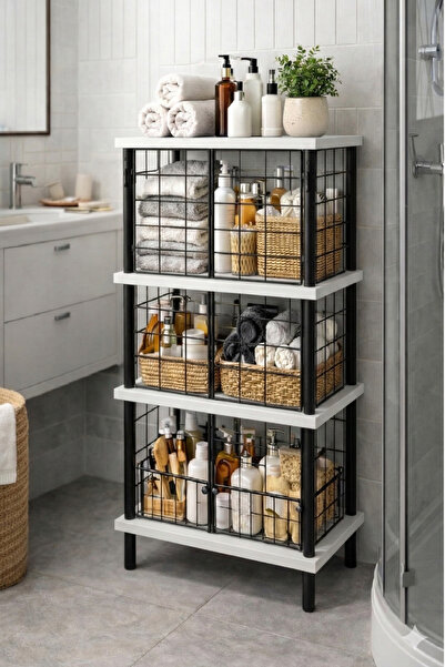 PEKA 4 Raflı Banyo Dolabı Metal Kapaklı Banyo Düzenleyici Çok Amaçlı raf