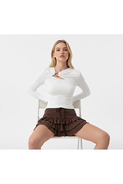 fuşyha butik V-Neck Long Sleeve Buckle Patterned Fine Combed Cotton
