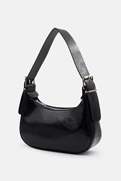 LikeMoon Geantă de umăr neagră tip baguette pentru femei, cu aspect de piele,...