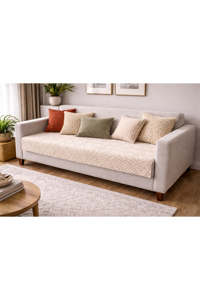 MER HOME غطاء مقعد ثلاثي المقاعد (قطعة واحدة) من سلسلة منقوش وبري فقط غطاء لم...