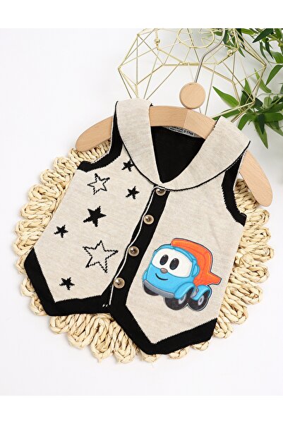 MiniKids Елек в стил кола с кремава шарка и звездовиден мотив