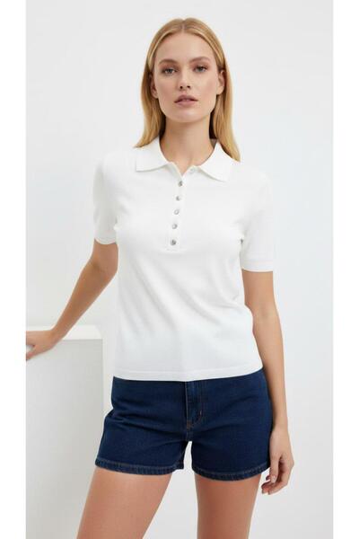 fuşyha butik V Yaka Uzun Kol Dantel Desenli İnce Penye
