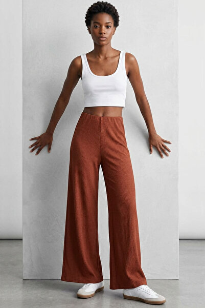 EFFE Comfortable Fit High Waist Wide-Leg Viscose Mix Women's Trousers