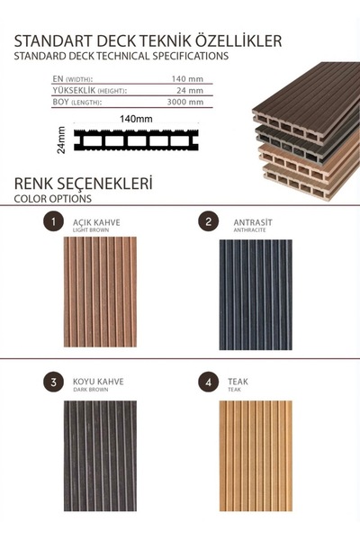 prodeck ZEMİN KAPLAMA KOMPOZİT DECK 150cm 2 ADET