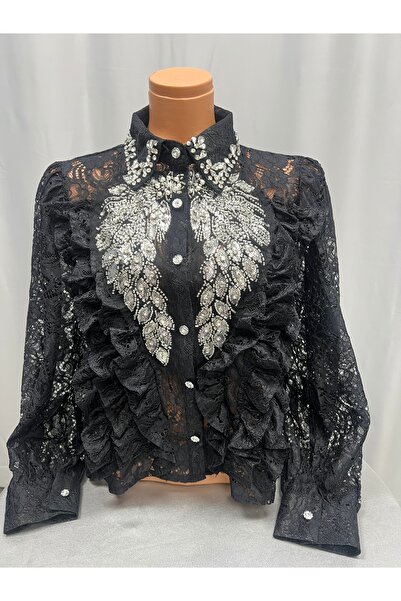ARICA GİYİM Taş İşlemeli Dantel Detaylı Şık Gömlek / Bluz
