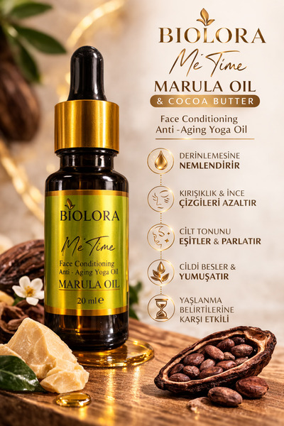 Biolora Marula Kakao Yağı Özlü Anti Aging Yüz Yogası Doğal Bakım Serumu 20ML.