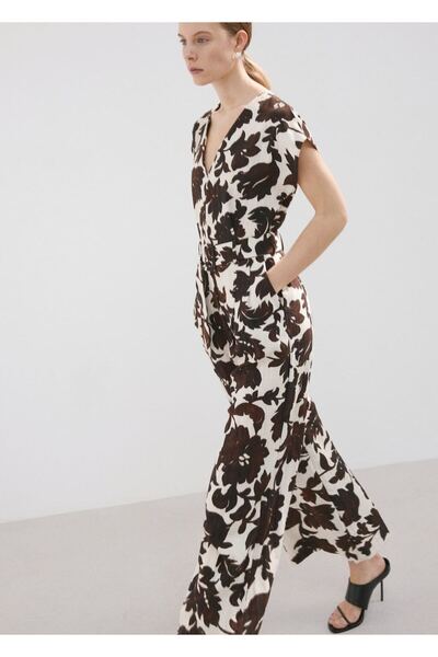 MANGO Woman Çiçek desenli tulum kemerli