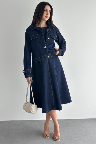 Noa&Noa Women's Denim Jacket Dress – Button Detail Long Sleeve Casual Stylish...