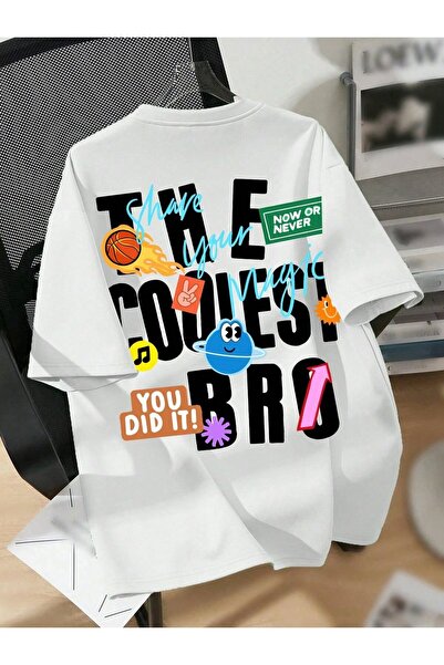 MARKATEM Ανδρικό μπλουζάκι oversized THE COOLEST BRO με τύπωμα Summer Casual ...