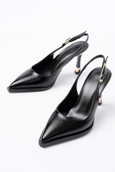 simplicity Piele lacuită neagră, cu vârf ascuțit, talpă groasă, spate deschis...