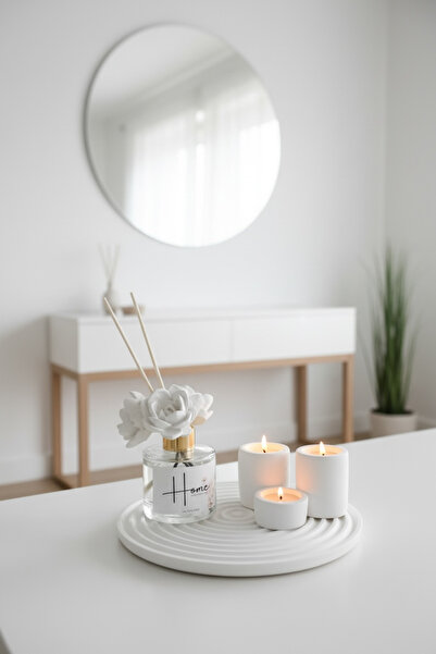 LALEZEN HOME YUVARLAK CIZGILI STANT- 3LU GUL TASLI KOKU - 3LU BETON MUMLUK