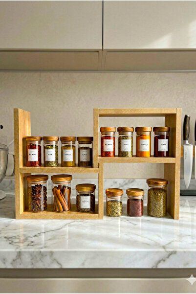 PEKA Ayarlanabilir Tezgah Üstü Raf Ahşap Mutfak Rafı Baharatlık Çok Amaçlı Or...