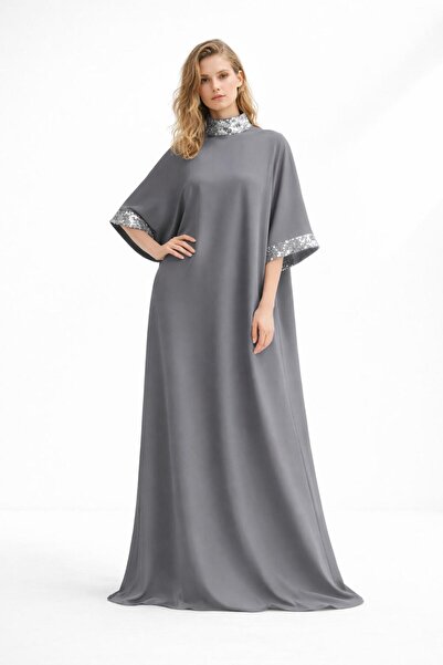 ALYEL NAKER Sequin Paneled Kimono Sleeve A-Form Casual Abaya Dress