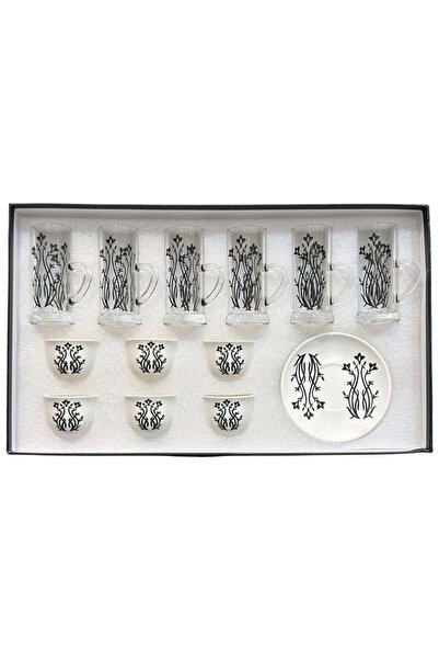 ALQANNAS 18-Piece Laser-Engraved Tea Glass & Coffee Cup Set | Elegant Black D...