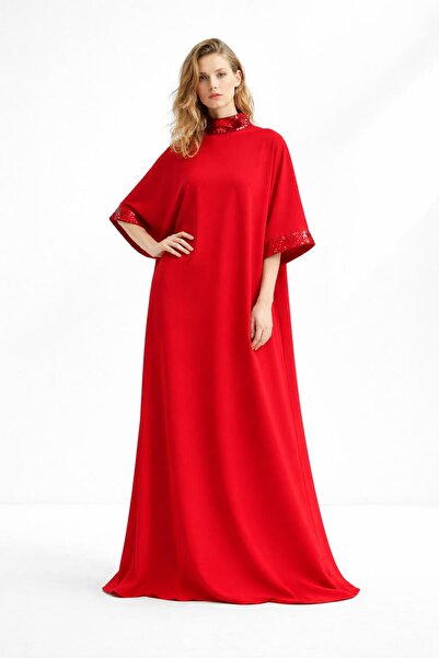 ALYEL NAKER Sequin Paneled Kimono Sleeve A-Form Casual Abaya Dress