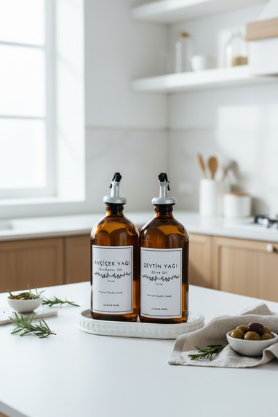 LALEZEN HOME İNCİLİ MODEL STANT - ZEYTİNYAĞI & AYÇİÇEK YAĞI ŞİŞESİ CAM 500ML