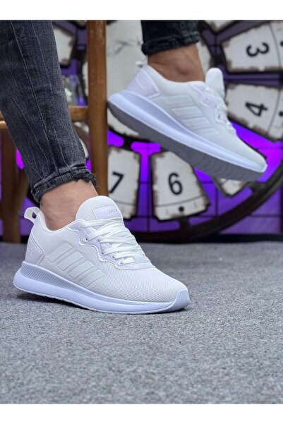 Nubbock Pantofi sport confortabili de zi cu zi, unisex, albi, cu plasă cu 4 l...