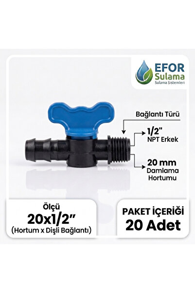 EFOR Sulama 20x1/2" spoljašnji navojni ventil za kapanje - Sa crevom od 20 mm...