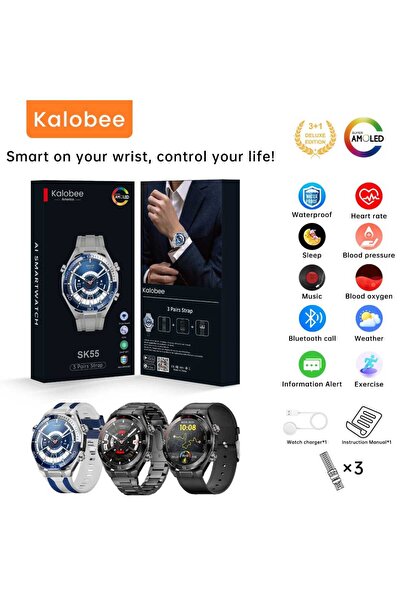 KALOBEE SK55 Smartwatch with AMOLED Display, 3 Pairs of Straps, Wireless Char...
