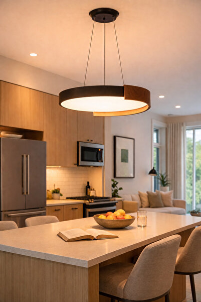 Vinner Atelier 5124P Modern Halka Avize – Siyah Metal ve Doğal Ceviz Detaylı ...