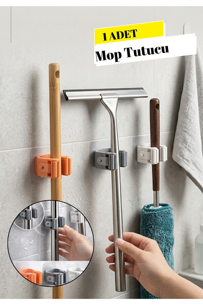 BRE HOME Duvar Tipi Mop ve Süpürge Tutucu Askı | Yapışkanlı Mop Tutucu Aparat...