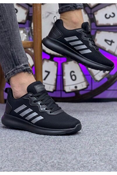 Nubbock حذاء رياضي رجالي أسود سادة ذو 4 خطوط شبكي مريح للاستخدام اليومي NK4152