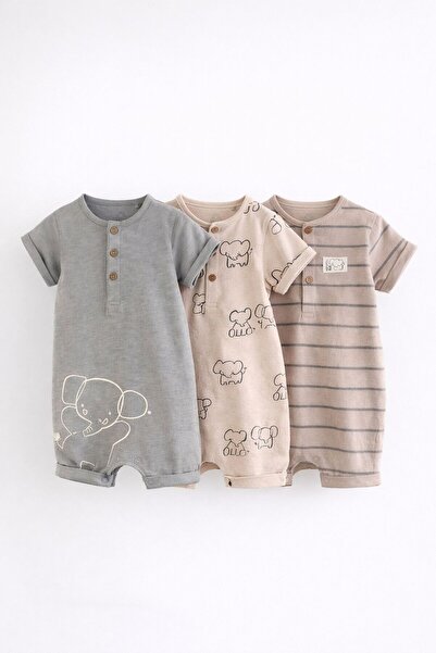 Next Baby Cotton Piece Elephant Patterned 3-Piece Romper Set