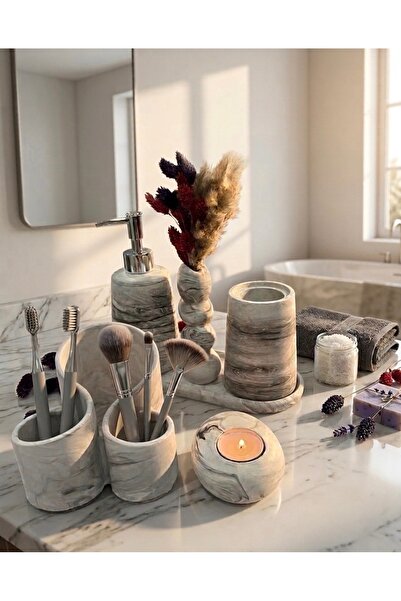 ALPİ HOME mermer desenli 6 lı banyo seti