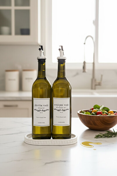 LALEZEN HOME İNCİLİ MODEL STANT - ZEYTİNYAĞI & AYÇİÇEK YAĞI ŞİŞESİ CAM 750ML